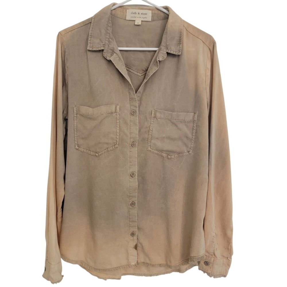 Cloth & Stone Long Sleeve Button Down Shirt Faded Ombre Distressed Medium Beachy